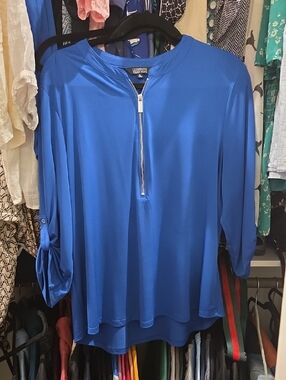 Ellen Tracy Royal Blue Zip-Front Long Sleeve Top
